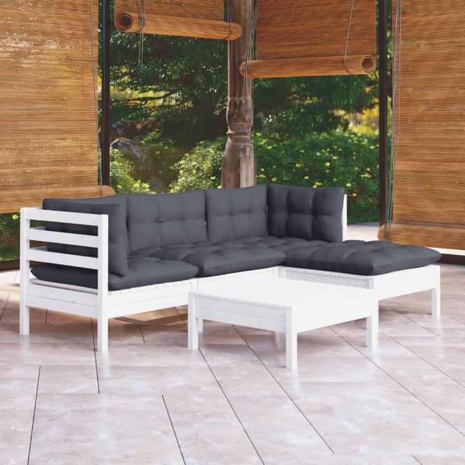 5-tlg. Garten-Lounge-Set mit Grauen Kissen Kiefernholz