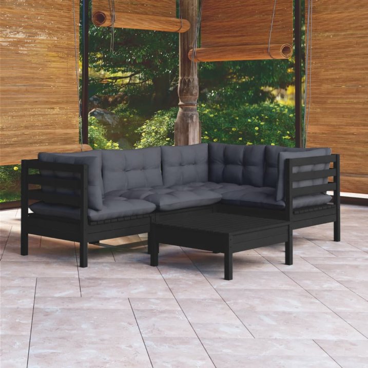 5-tlg. Garten-Lounge-Set mit Grauen Kissen Kiefernholz
