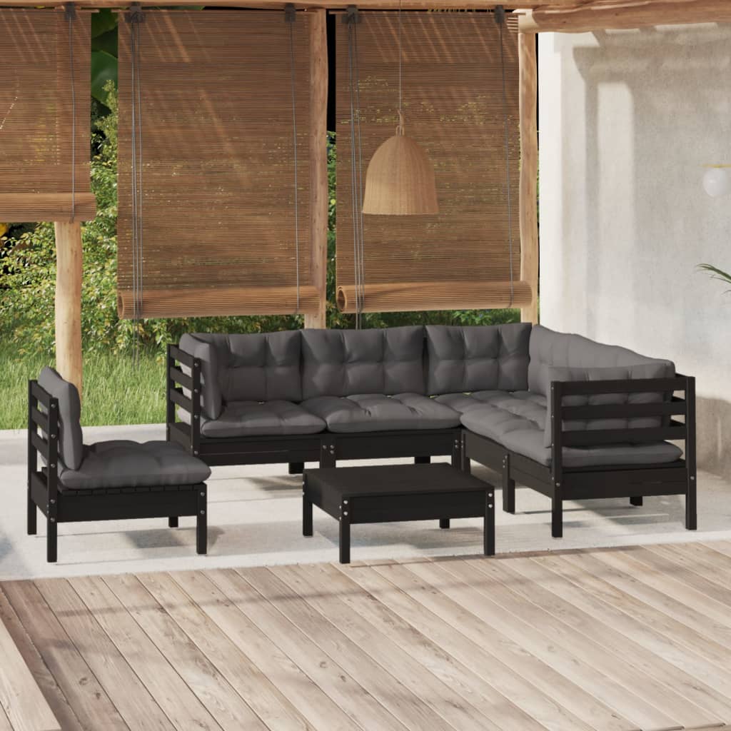 6-tlg. Garten-Lounge-Set mit Grauen Kissen Kiefernholz