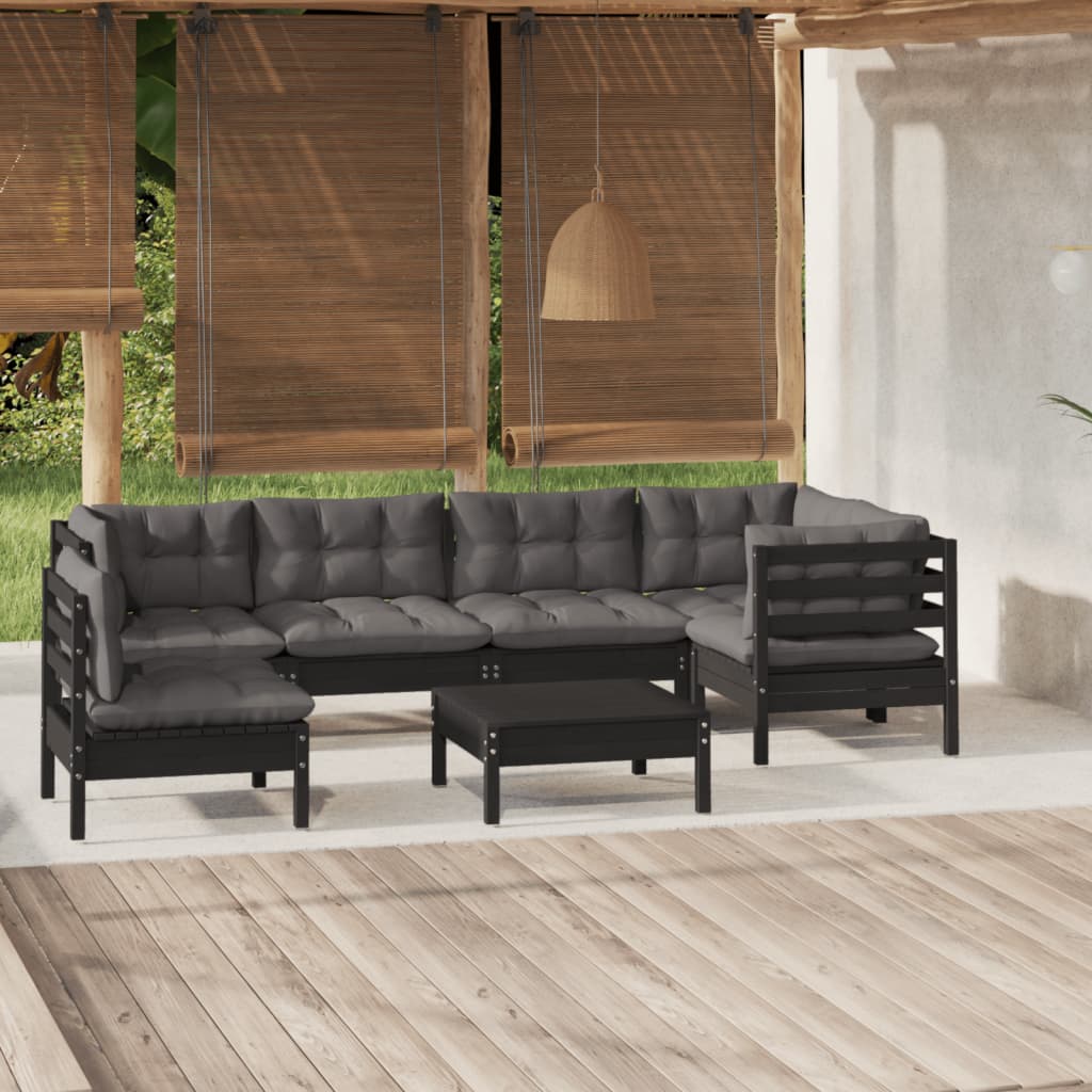 7-tlg. Garten-Lounge-Set mit Grauen Kissen Kiefernholz