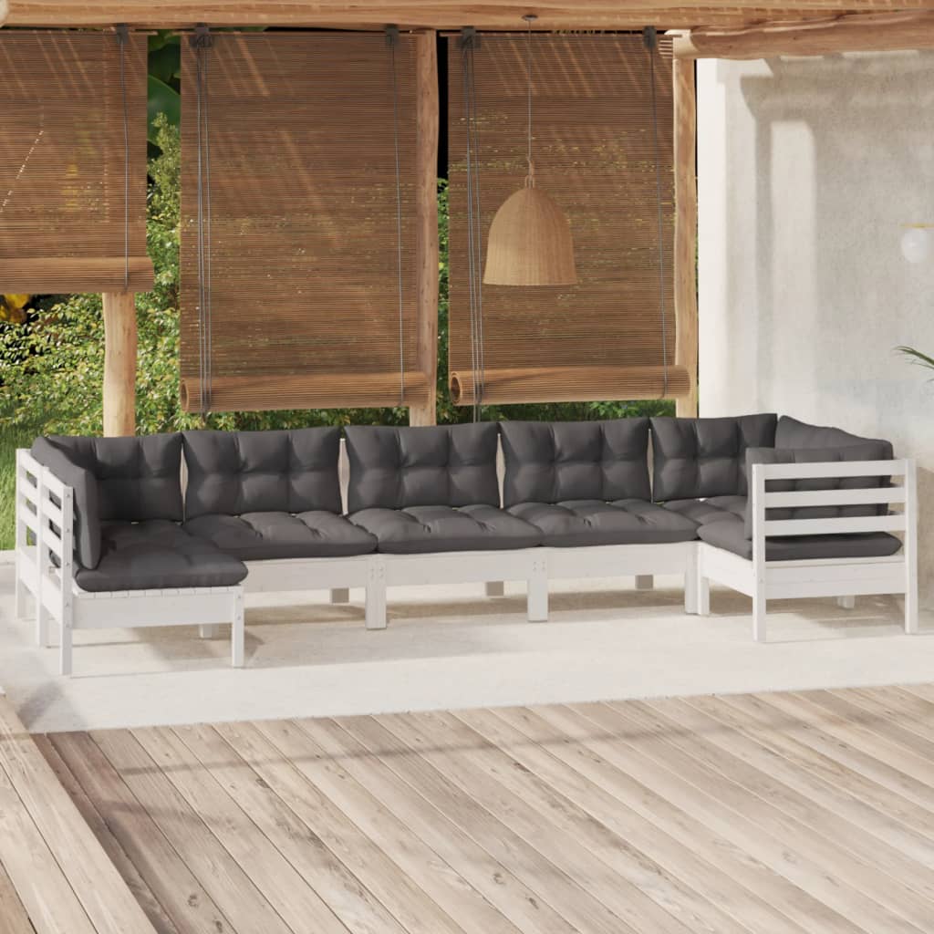 7-tlg. Garten-Lounge-Set mit Grauen Kissen Kiefernholz