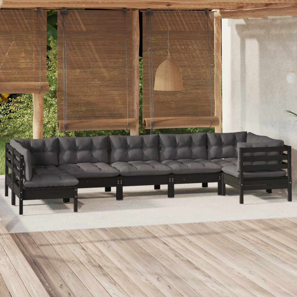 7-tlg. Garten-Lounge-Set mit Grauen Kissen Kiefernholz