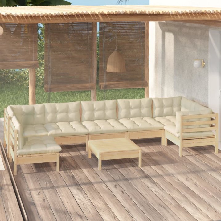 8-tlg. Garten-Lounge-Set mit Grauen Kissen Kiefernholz