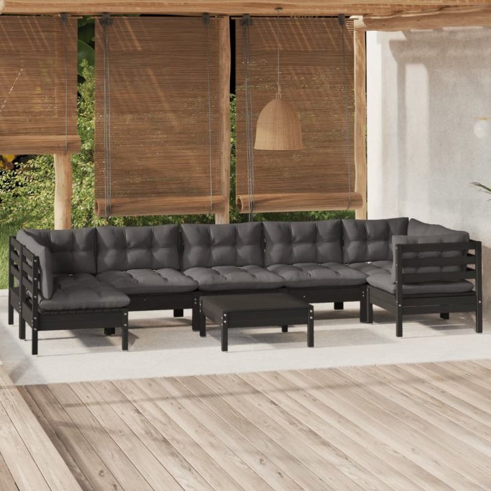 8-tlg. Garten-Lounge-Set mit Grauen Kissen Kiefernholz