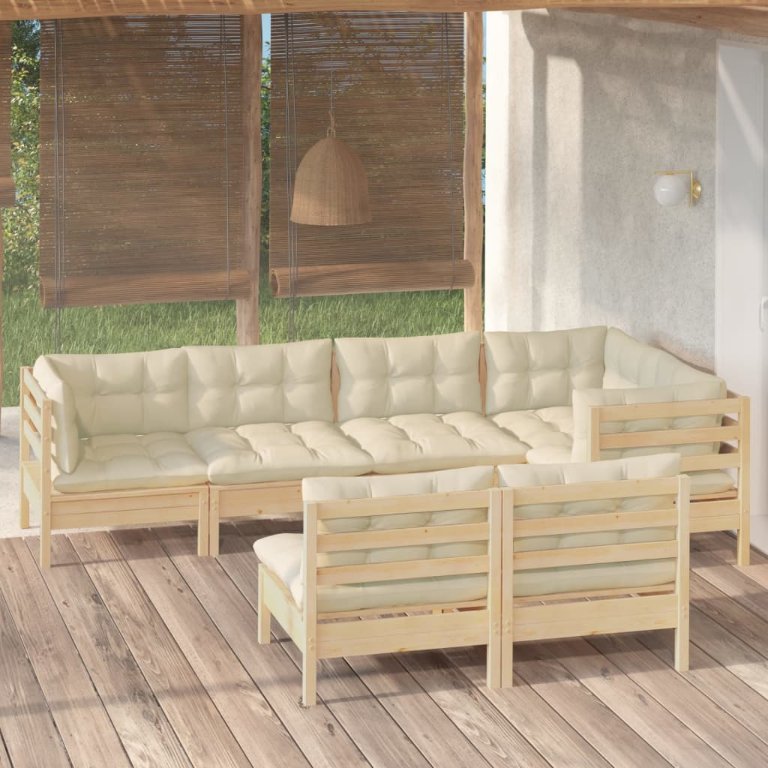 7-tlg. Garten-Lounge-Set mit Grauen Kissen Kiefer Massivholz