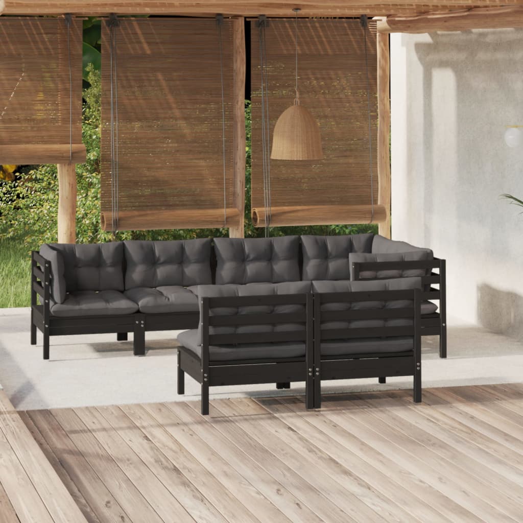 7-tlg. Garten-Lounge-Set mit Grauen Kissen Kiefer Massivholz