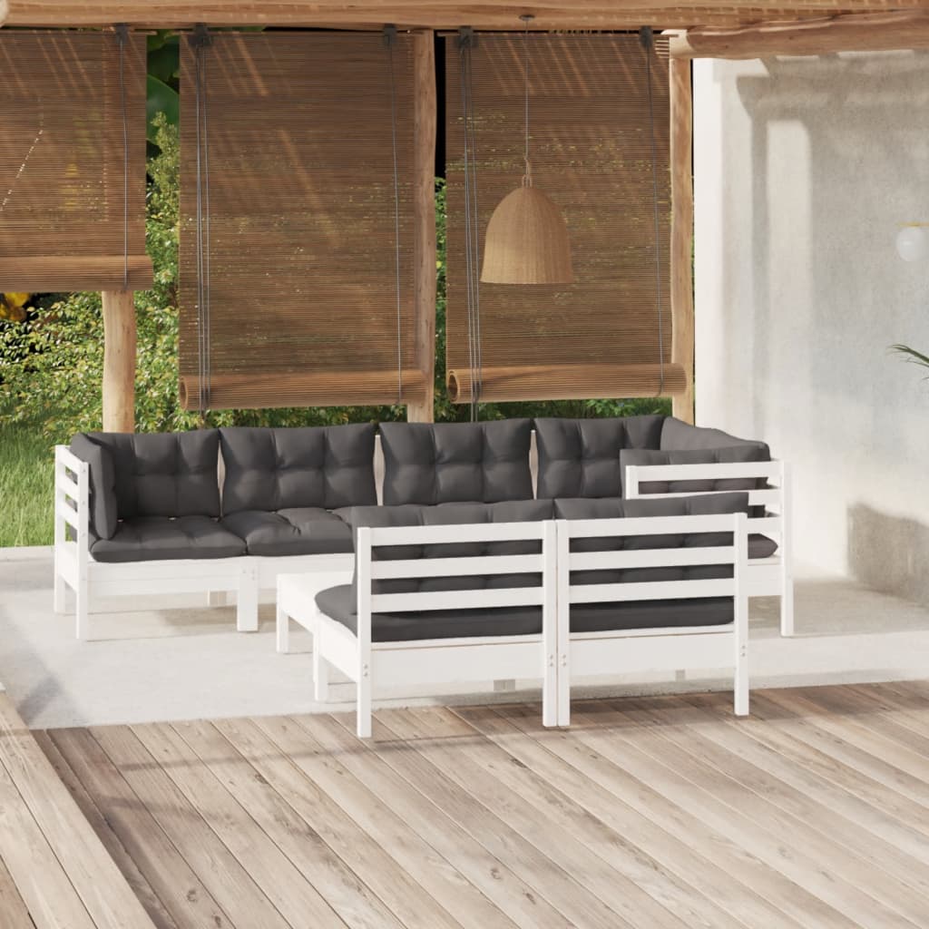 8-tlg. Garten-Lounge-Set mit Grauen Kissen Kiefer Massivholz