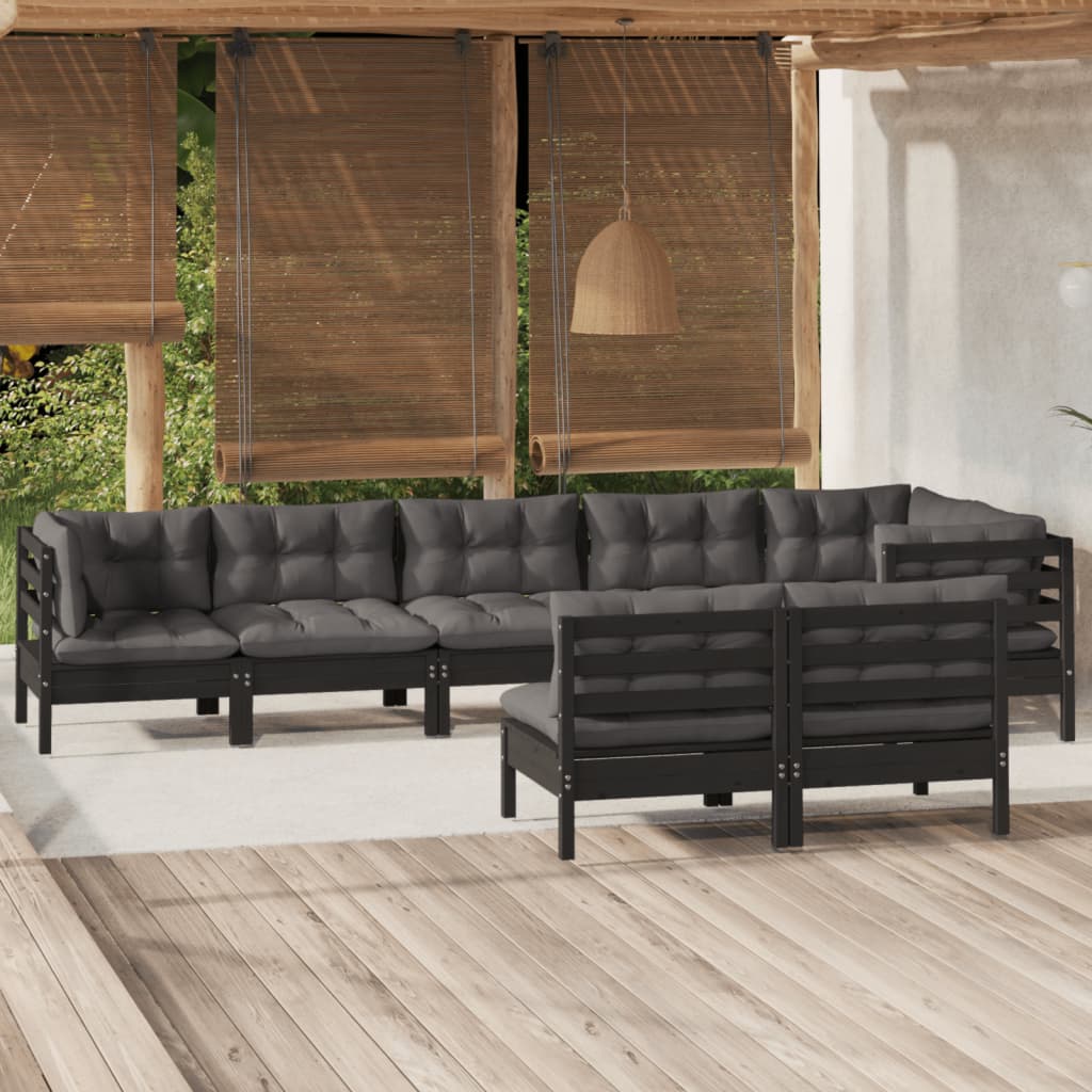 8-tlg. Garten-Lounge-Set mit Grauen Kissen Kiefer Massivholz