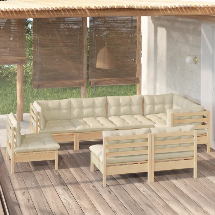 8-tlg. Garten-Lounge-Set mit Grauen Kissen Kiefer Massivholz