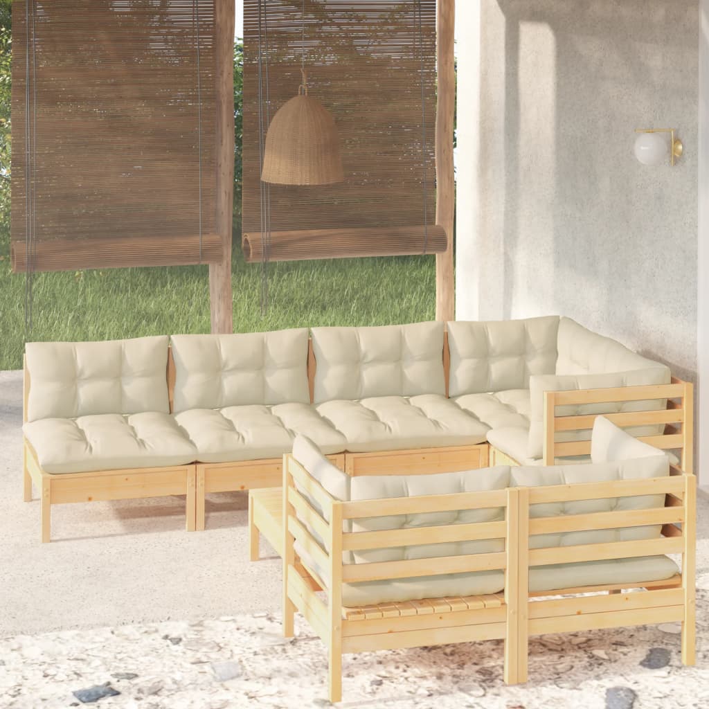 8-tlg. Garten-Lounge-Set mit Grauen Kissen Kiefer Massivholz