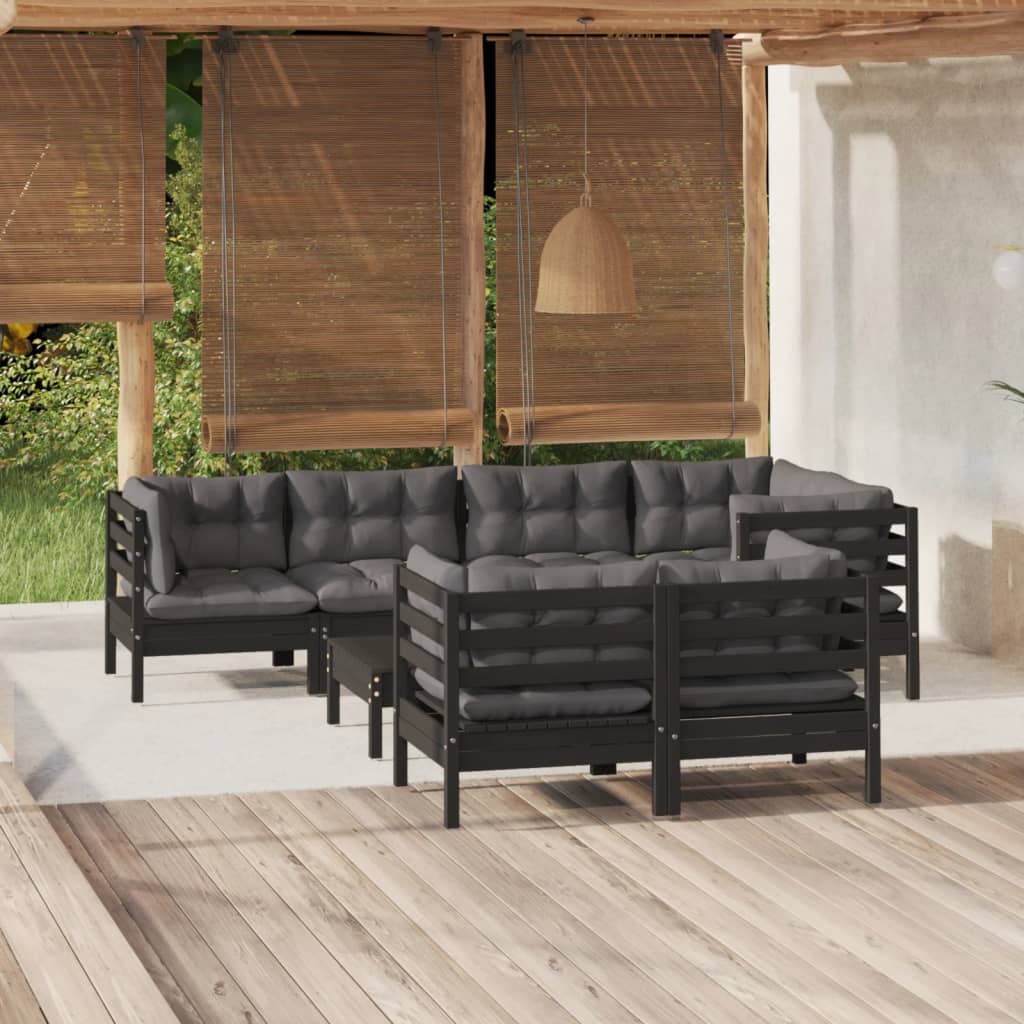 8-tlg. Garten-Lounge-Set mit Grauen Kissen Kiefer Massivholz