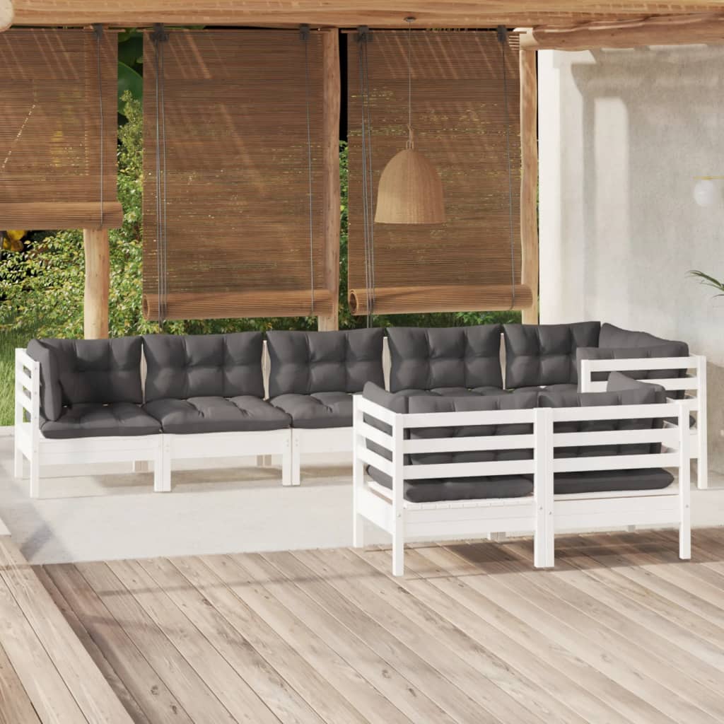 8-tlg. Garten-Lounge-Set mit Grauen Kissen Kiefer Massivholz