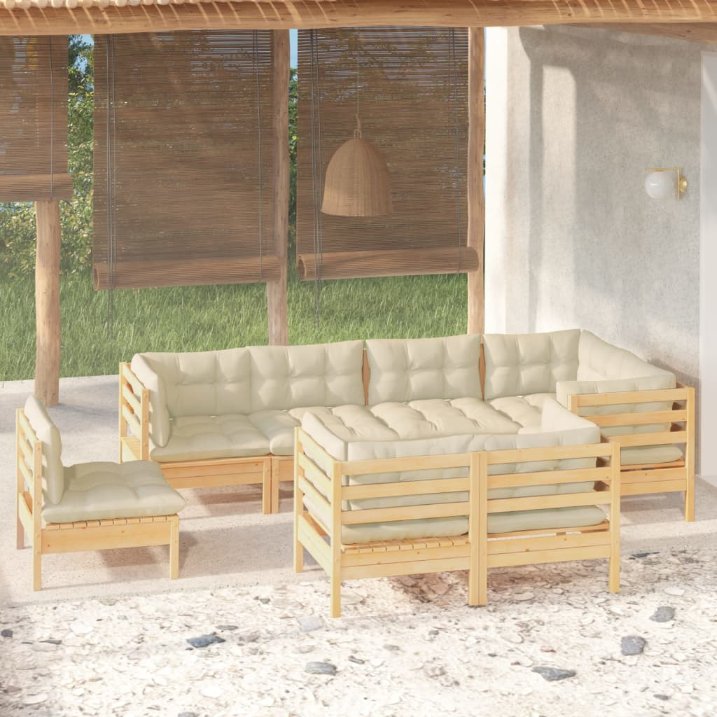 8-tlg. Garten-Lounge-Set mit Grauen Kissen Kiefer Massivholz