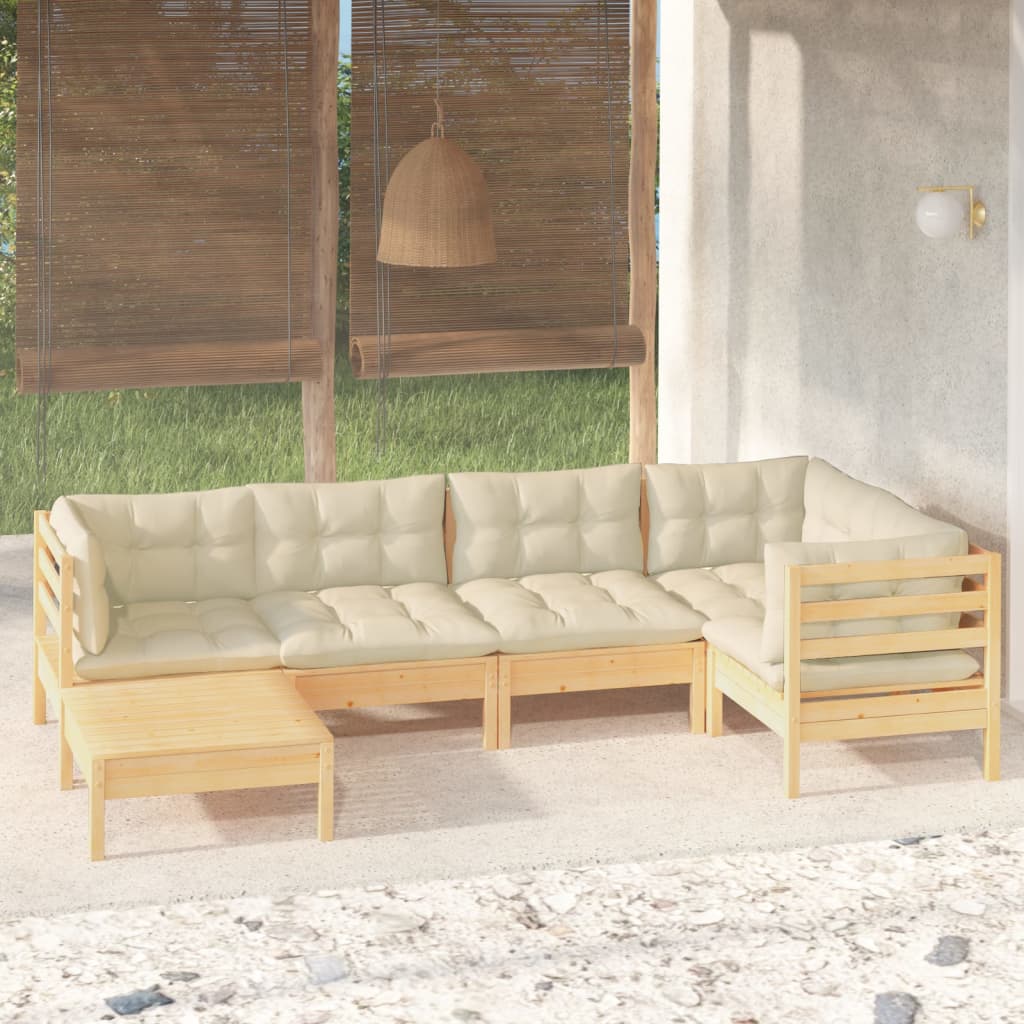 6-tlg. Garten-Lounge-Set mit Grauen Kissen Kiefer Massivholz
