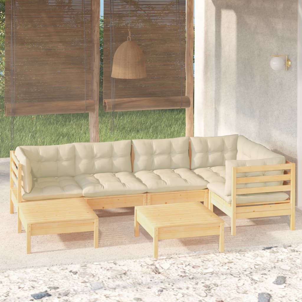 7-tlg. Garten-Lounge-Set mit Grauen Kissen Kiefer Massivholz