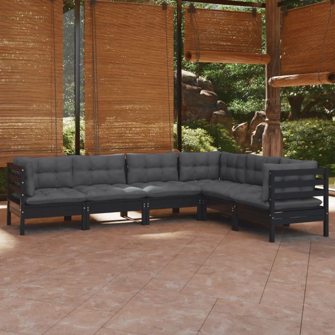 6-tlg. Garten-Lounge-Set mit Grauen Kissen Kiefer Massivholz