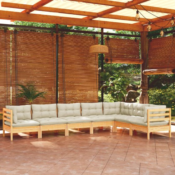 7-tlg. Garten-Lounge-Set mit Grauen Kissen Kiefer Massivholz