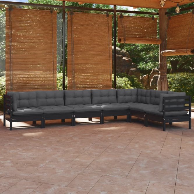 7-tlg. Garten-Lounge-Set mit Grauen Kissen Kiefer Massivholz