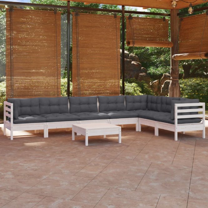 8-tlg. Garten-Lounge-Set mit Grauen Kissen Kiefer Massivholz