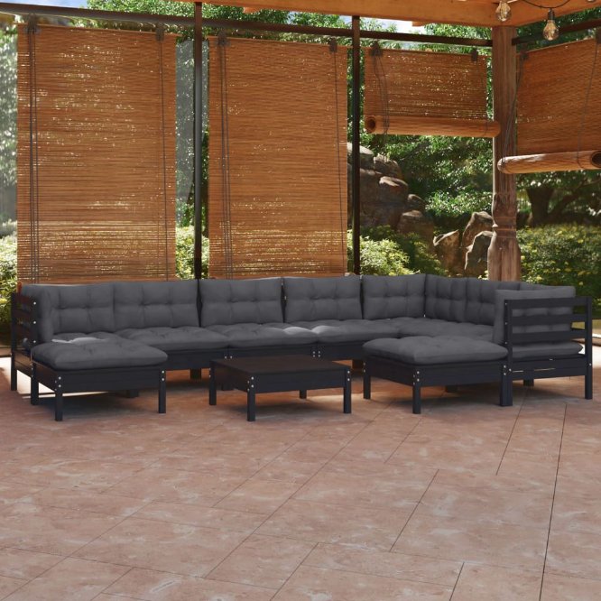 vidaXL 10-tlg. Garten-Lounge-Set mit Grauen Kissen Kiefer Massivholz