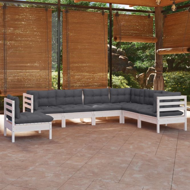 7-tlg. Garten-Lounge-Set mit Grauen Kissen Kiefer Massivholz