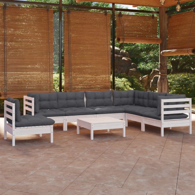 8-tlg. Garten-Lounge-Set mit Grauen Kissen Kiefer Massivholz