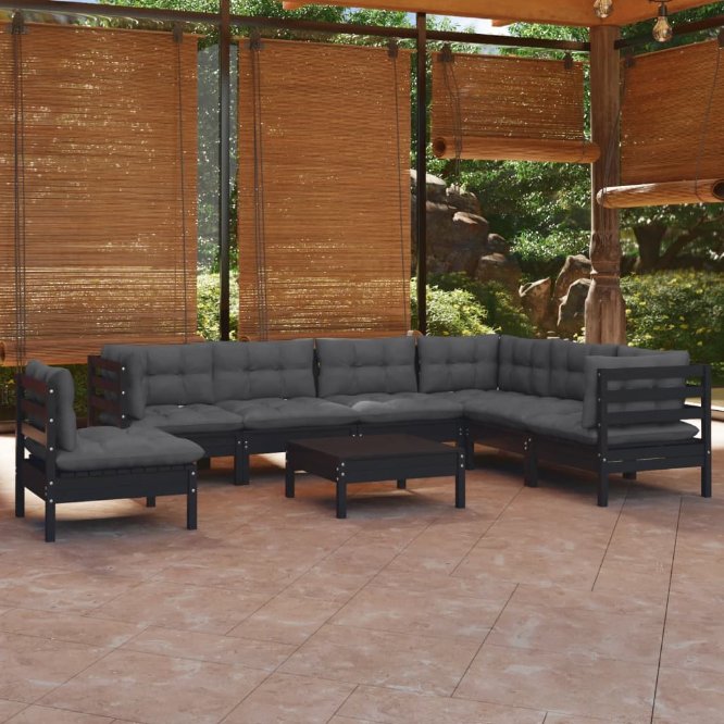 8-tlg. Garten-Lounge-Set mit Grauen Kissen Kiefer Massivholz