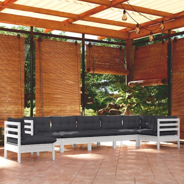 8-tlg. Garten-Lounge-Set mit Grauen Kissen Kiefer Massivholz