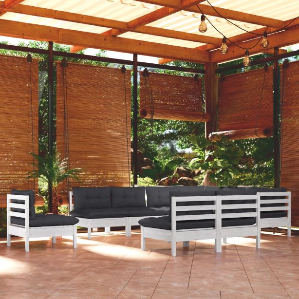 vidaXL 10-tlg. Garten-Lounge-Set mit Grauen Kissen Kiefer Massivholz
