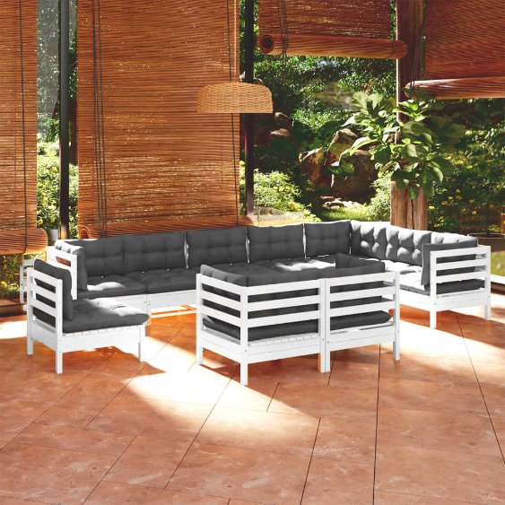 vidaXL 10-tlg. Garten-Lounge-Set mit Grauen Kissen Kiefer Massivholz