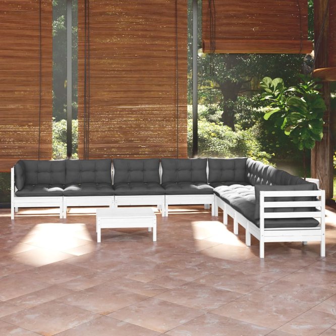 vidaXL 10-tlg. Garten-Lounge-Set mit Grauen Kissen Kiefer Massivholz