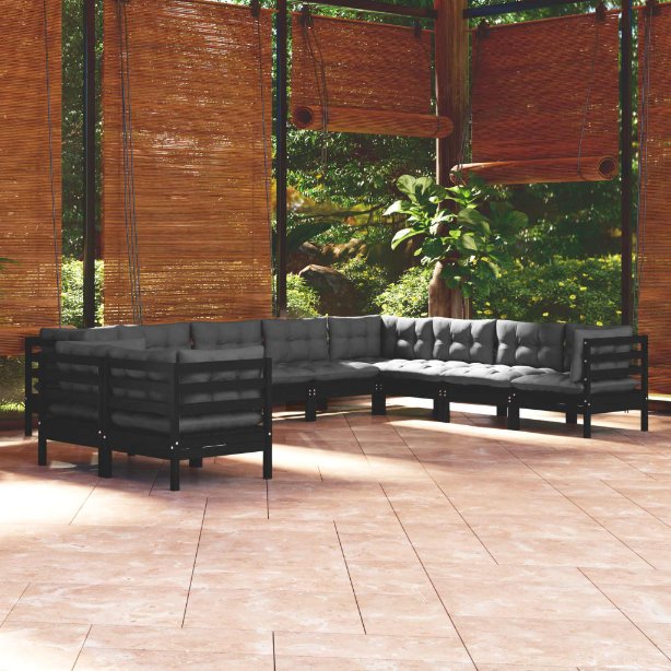 vidaXL 10-tlg. Garten-Lounge-Set mit Grauen Kissen Massivholz Kiefer