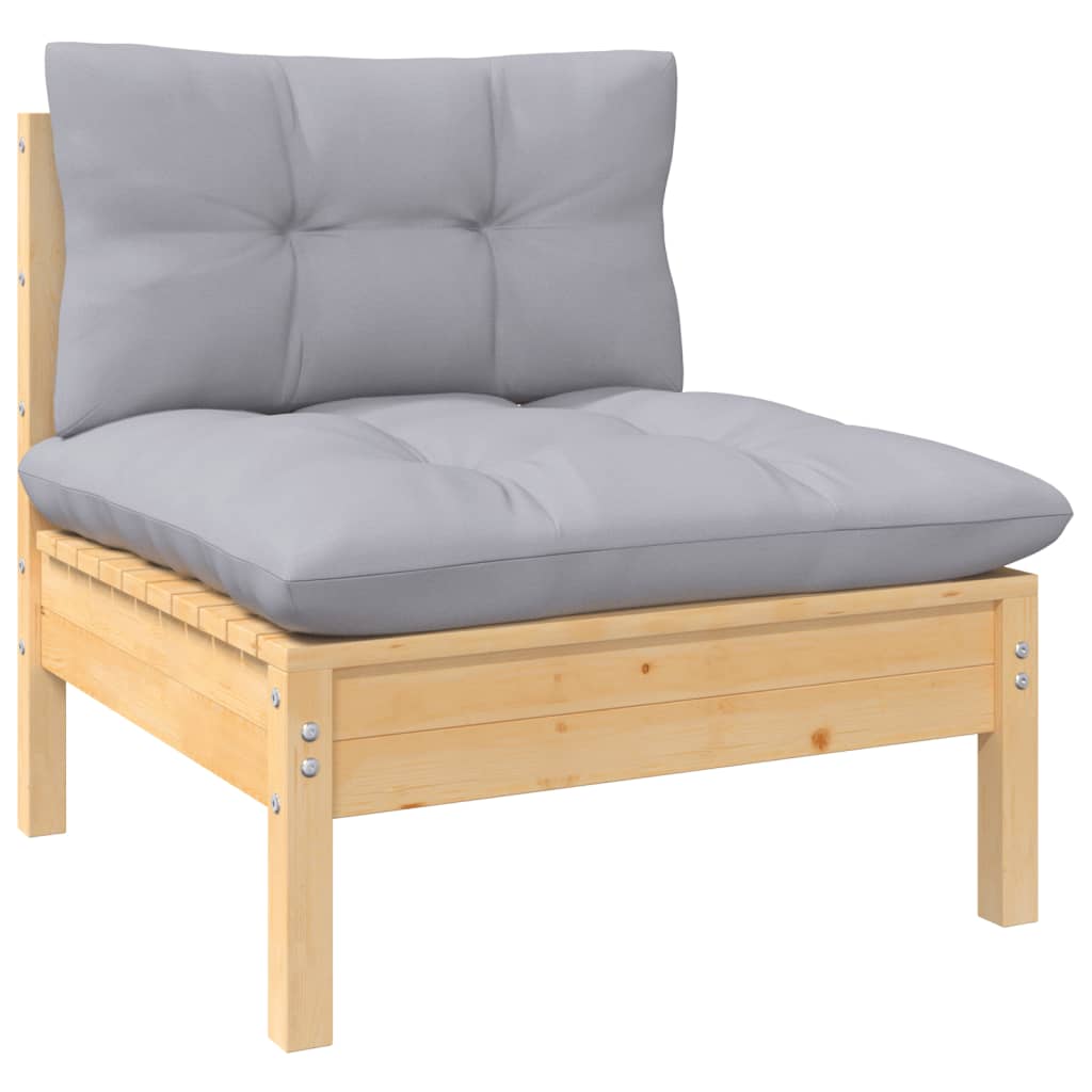 13-tlg. Garten-Lounge-Set mit Grauen Kissen Massivholz Kiefer