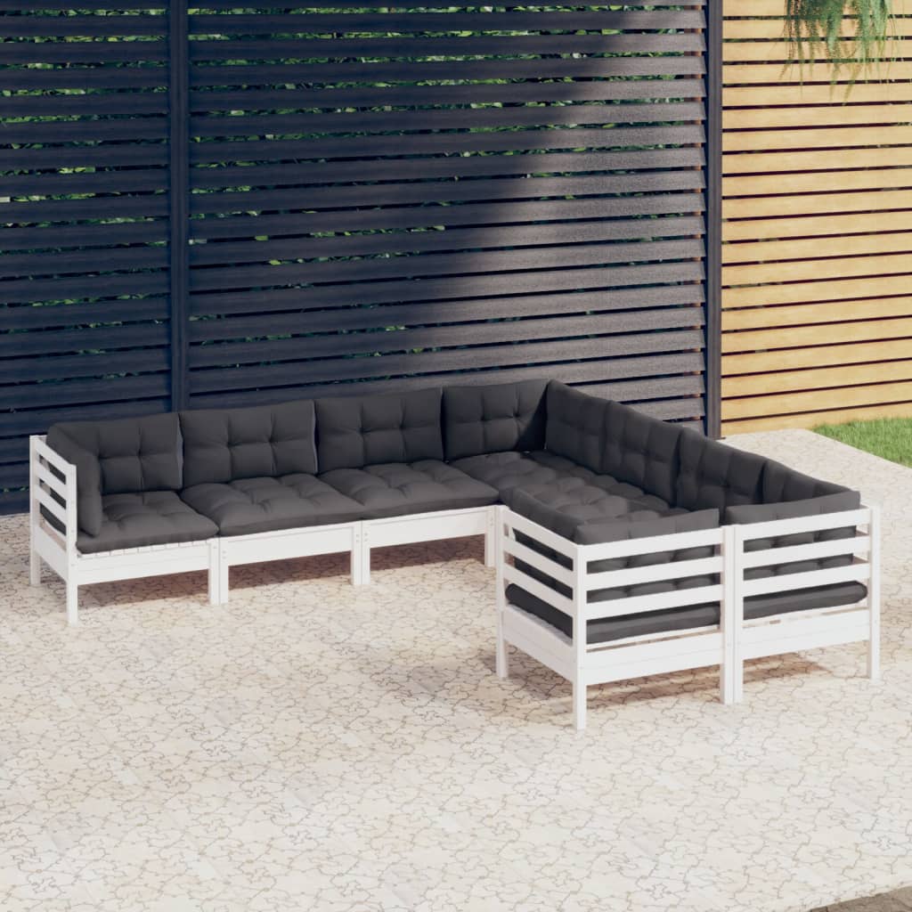 8-tlg. Garten-Lounge-Set mit Grauen Kissen Massivholz Kiefer