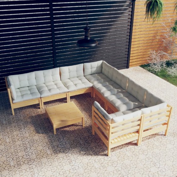 9-tlg. Garten-Lounge-Set mit Grauen Kissen Kiefernholz