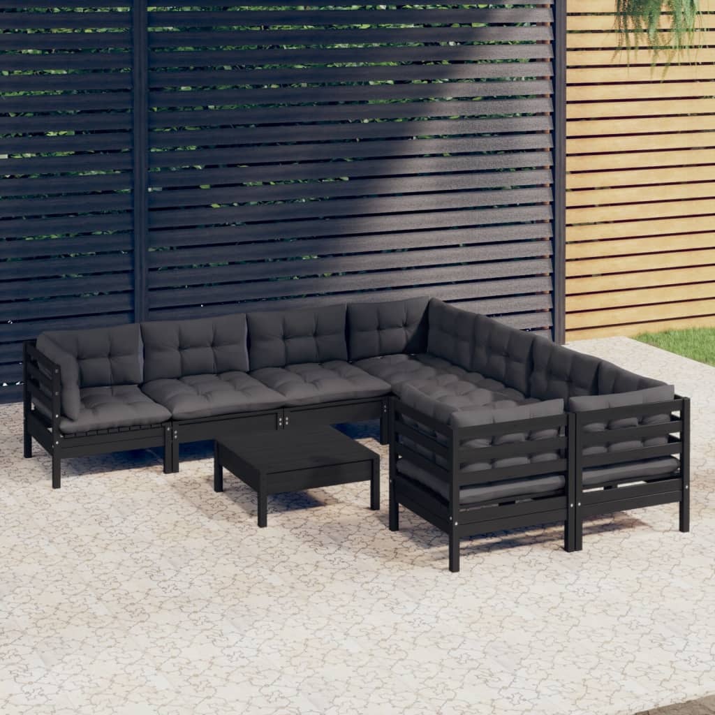 9-tlg. Garten-Lounge-Set mit Grauen Kissen Kiefernholz