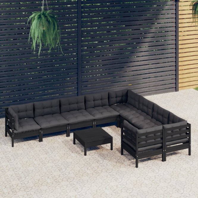 vidaXL 10-tlg. Garten-Lounge-Set mit Grauen Kissen Kiefernholz