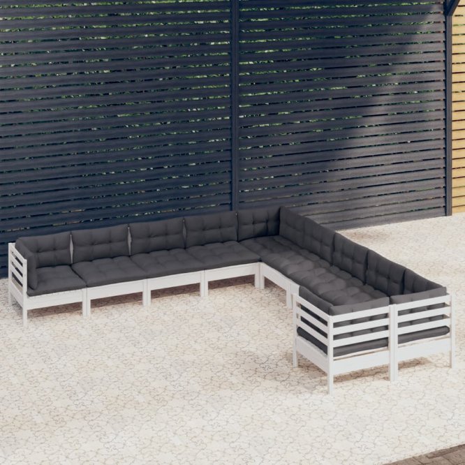 vidaXL 10-tlg. Garten-Lounge-Set mit Grauen Kissen Kiefernholz