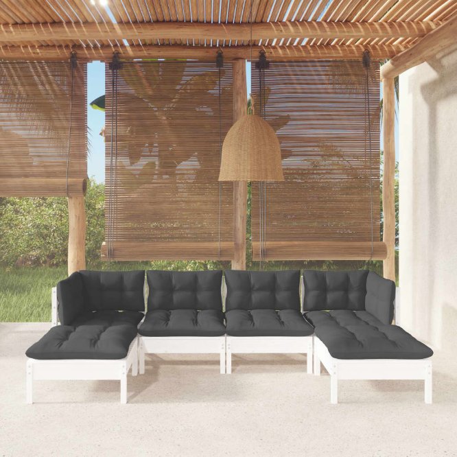 6-tlg. Garten-Lounge-Set mit Grauen Kissen Kiefernholz
