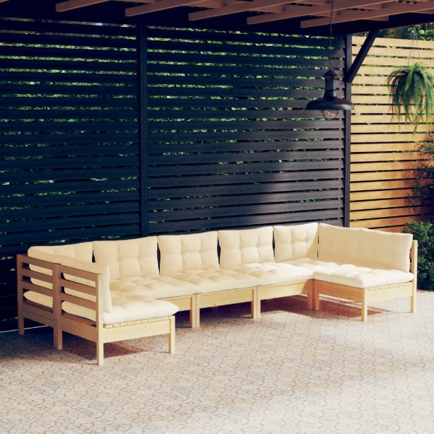 7-tlg. Garten-Lounge-Set mit Grauen Kissen Kiefer Massivholz