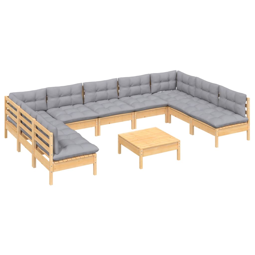 vidaXL 10-tlg. Garten-Lounge-Set mit Grauen Kissen Kiefer Massivholz