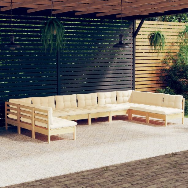 vidaXL 10-tlg. Garten-Lounge-Set mit Grauen Kissen Kiefer Massivholz