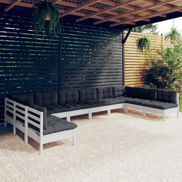 vidaXL 10-tlg. Garten-Lounge-Set mit Grauen Kissen Kiefer Massivholz