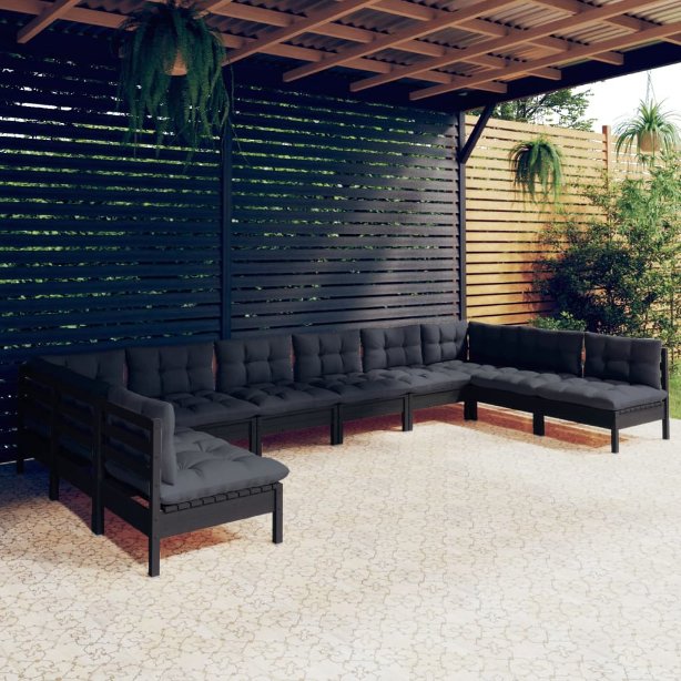 vidaXL 10-tlg. Garten-Lounge-Set mit Grauen Kissen Kiefer Massivholz