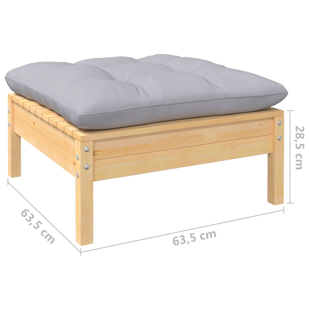 13-tlg. Garten-Lounge-Set mit Grauen Kissen Kiefer Massivholz