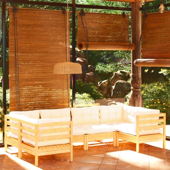 6-tlg. Garten-Lounge-Set mit Grauen Kissen Kiefernholz