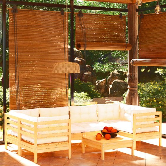 7-tlg. Garten-Lounge-Set mit Grauen Kissen Kiefernholz
