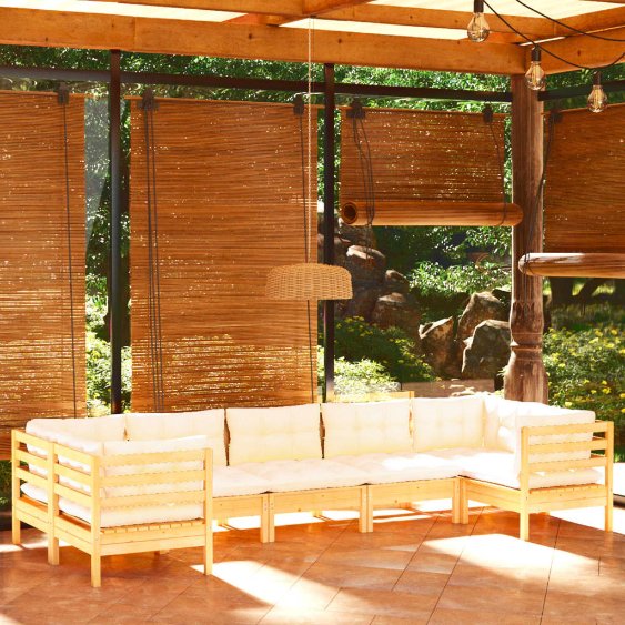 7-tlg. Garten-Lounge-Set mit Grauen Kissen Kiefernholz