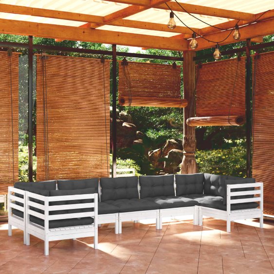 7-tlg. Garten-Lounge-Set mit Grauen Kissen Kiefernholz