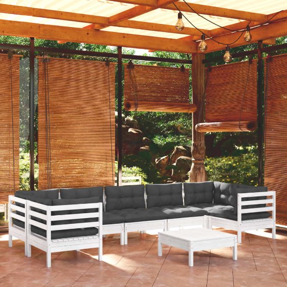 8-tlg. Garten-Lounge-Set mit Grauen Kissen Kiefernholz